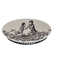 Waverly Country Life Toile Soap Dish Black White Check Ceramic Boys Playing - £11.98 GBP