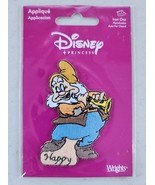 Disney Snow White &quot;Happy&quot; Dwarf Embroidered Iron On Patch Vtg New Sealed... - $251.33 MXN