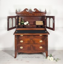 Antique Secretary Slanted Desk Rare Early American Hepplewhite Flame Mah... - £2,394.07 GBP