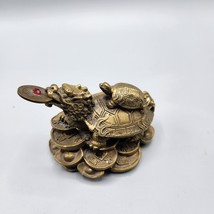 Brass Dragon Turtle Chinese Coins Feng Shui Yuanbao Money Wealth Statue ... - $33.85