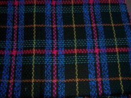 Black Hot Pink Royal Blue Gold Rust Teal Plaid Wool Fabric 2.25yds - £35.28 GBP