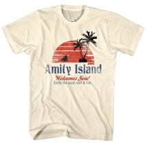 Jaws Vintage Amity Island Welcomes You Men&#39;s T Shirt Enjoy Sand Surf Fun Sharks - £18.29 GBP+