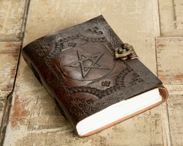 Brown Leather Journal Spellbook, Embossed Pentagram, Brass Latch, Antiqued - £16.64 GBP