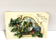 Raphael Tuck Embossed Christmas Postcard Holly Undivided 1906 Church Ant... - £14.88 GBP