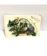 Raphael Tuck Embossed Christmas Postcard Holly Undivided 1906 Church Ant... - $18.95