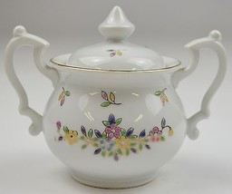 Vintage Hunt Hallmark Hand Decorated Floral Pattern Lidded Sugar Bowl 4.5&quot; Tall - £13.02 GBP