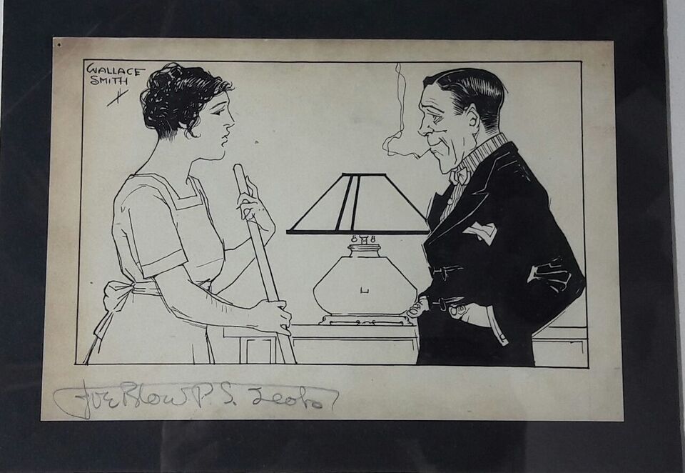 Vintage 1920s American Wallace Smith Drawing Ink &amp; Pen, Cleaning Lady &amp; ... - $230.00