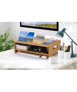 Bamboo Monitor Stand, Riser for Desktop Organizer, Wood 2 Tiers Computer... - £39.32 GBP