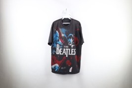 Vintage 90s Mens Large Distressed All Over Print The Beatles Band T-Shirt Black - £158.23 GBP