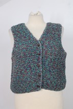 Vtg Liz Claiborne Sport S/M Blue Cotton Ribbon Knit Button-Front Vest - £18.68 GBP