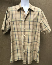 NAUTICA Men&#39;s L Plaid Cotton Casual Shirt Bttns Down S/S Taupe Beige Sag... - $27.39