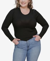 Just Polly Juniors Trendy Plus Size V-Hem Ribbed Top Color Black Size 2X - $39.00