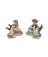 Porcelain Set of Boy &amp; Girl sitting with Swans   Japan - $759.32 MXN