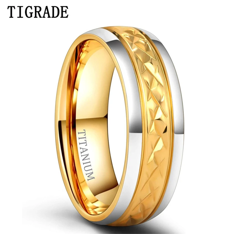 7mm GolTitanium Ring For Male and Female Wedding Luxury Two Tone Dome Polished B - £19.78 GBP