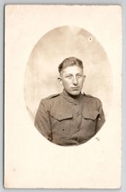 RPPC Attractive Soldier In Uniform Studio Oval Portrait Photo WW1  Postcard S24 - £10.17 GBP