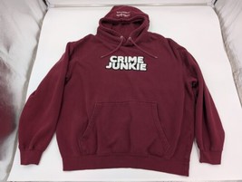 Crime Junkie Podcast Audiochuck Women&#39;s Size XL Red Hoodie Sweatshirt Spellout - $48.51