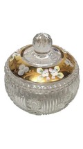 Bohemian Crystal Lidded Bowl  Trimmed In Gold Handpainted Flowers Czech Republic - £86.04 GBP