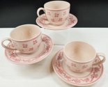 3 Johnson Brothers Petite Fleur Burgundy Pink Cup Saucer Set Vintage Eng... - $39.47