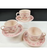3 Johnson Brothers Petite Fleur Burgundy Pink Cup Saucer Set Vintage Eng... - £31.03 GBP