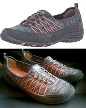 $67 Skechers Unity Bliss Memory Foam Sneakers Suede Leather Charcoal Gray-Pink-9 - £20.24 GBP