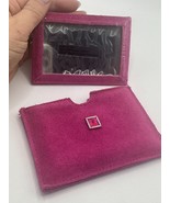 Avon Vintage Compact Mirror Pink Suede Pouch Jewel Accent 2000s NEW - $206.22 MXN