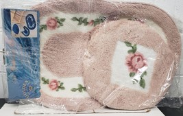 Bathroom Set of 3:Toilet Lid Cover, 1 Contour Mat,1 Oval Rug,FLOWERS ON ... - £19.75 GBP