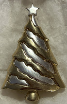 Vintage Christmas Tree Pin Brooch - Silver And Gold Tones - 2.5&quot; - £8.28 GBP