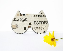Coffee Cat Sleep mask - Organic Linen Soft eye pillow - Eye sleep mask - Party m - £13.43 GBP