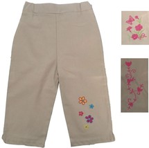 New Nordstrom Kids Girls Size 4 5/6 &amp; 6X Embroidered Beige 100% Cotton Pants - £3.97 GBP