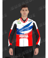 Honda Nicky Hayden White Blue &amp; Red Cowhide Motorcycle Leather Jacket CE... - $2,779.74 MXN