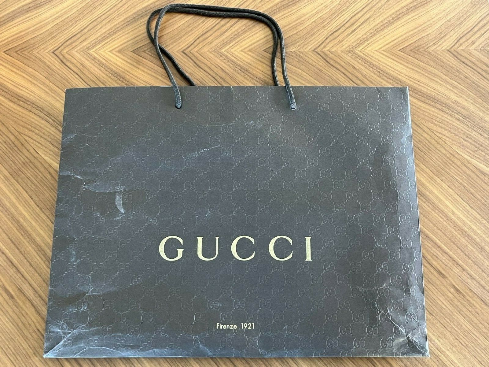 Authentic Classic Gucci Brown Paper Shopping Gift Bag 19 x 14 X 7" - $23.18