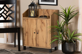 Sylvia Oak Brown 2-Door Entryway Shoe Storage Cabinet w/Top Shelf - $215.00