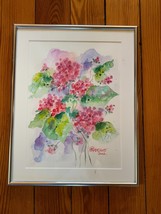 Pequignot 2002 Artist Signed &amp; Dated Original Watercolor Painting of Pink Hydran - $37.97