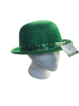 St Patrick&#39;s Day Shamrock Bowler Glittered Shamrock Pattern Hat-Adult Size - $35.52