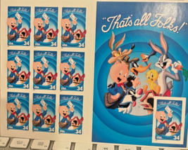 Looney Tunes 2000 &quot;That&#39;s all Folks&quot; (10) USPS 34 cent Collectable Stamp Sheet  - £13.60 GBP