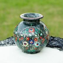 7&quot; Green Marble Flower Multi Inlay Vase Stone Inlay Flowers Pot - $2,387.88