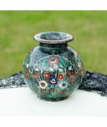7&quot; Green Marble Flower Multi Inlay Vase Stone Inlay Flowers Pot - £1,877.72 GBP