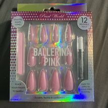 STILETTO Ballerina Pink Full Cover Pink Gloss 12 Nails Tips Press On Glu... - $7.43