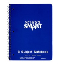 School Smart Spiral Perforated 3 Subject Wide Ruled Notebook, 10-1/2 X 8 Inches  - $18.99