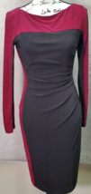 Chaps Bodycon Dress Women&#39;s Small Black Maroon Polyester Long Sleeve Round Neck - £25.83 GBP
