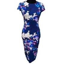 Felicity &amp; Coco Blue Floral Bodycon Cap Sleeve Dress Womens Size Small - £21.96 GBP