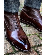 New Handmade Men Two Tone Wingtip Cap Toe Boots Leather Boot, men ankle ... - £121.44 GBP