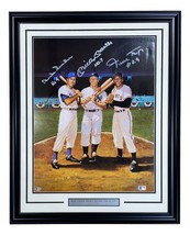 Mickey Mantle Willie Mays Duke Snider Signé Encadré 18x24 Lithographie Inscr Bas - £1,162.27 GBP