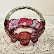 Vintage Westmoreland Glass Cranberry Dogwood Flower Split Handle Basket - £15.28 GBP
