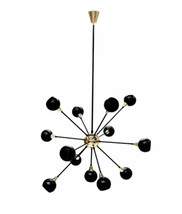 Mid Century Black Eyeball Shade Decorative Chandelier 14 Arm Brass Sputnik Light - £718.11 GBP