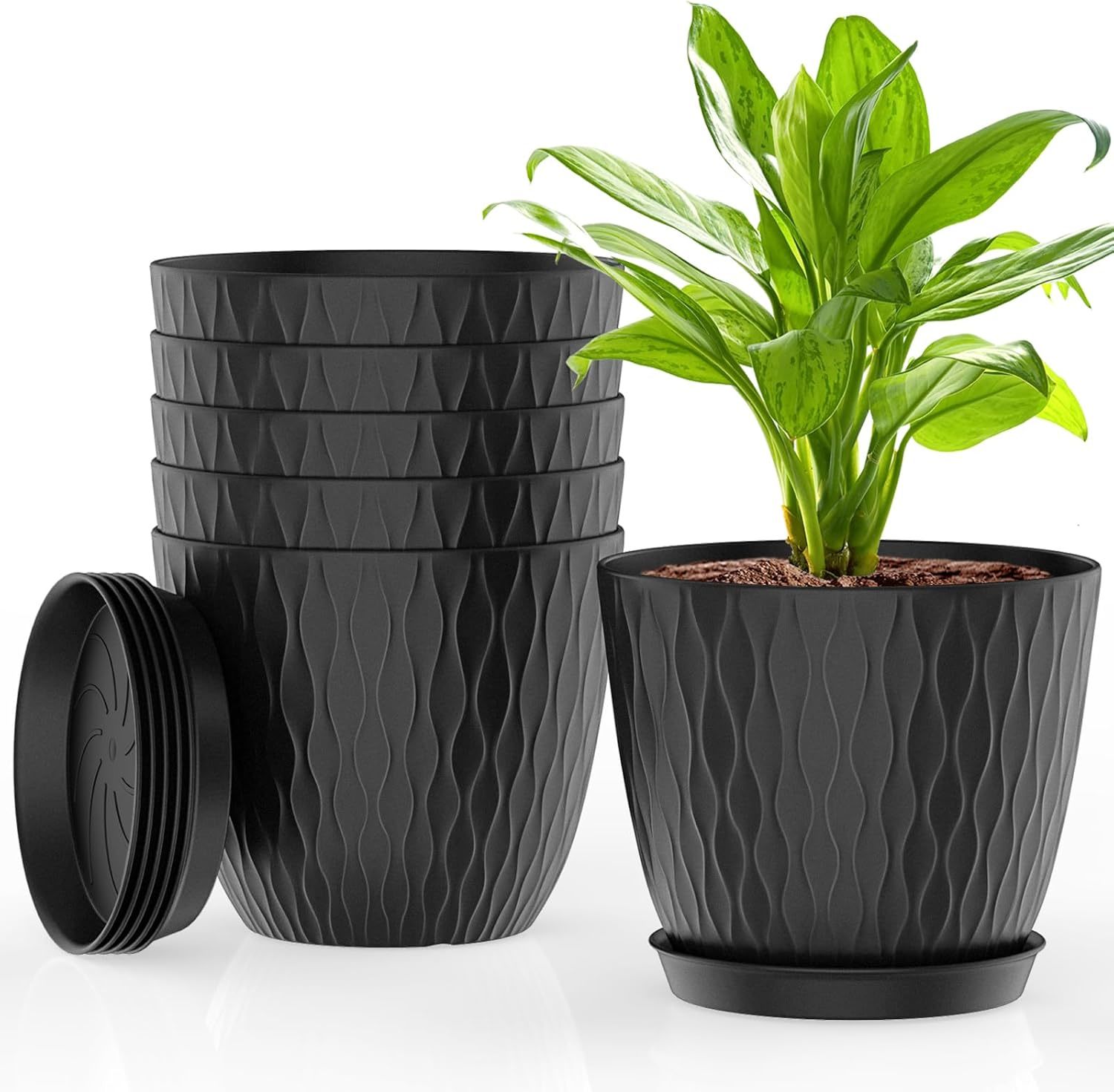 6 Inch Plant Pots, 6 Pack Flower Pots For Indoor And Outdoor Use,, Black - $35.94