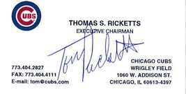 Tom Ricketts Signed Business Card Chicago Cubs Owner - £78.44 GBP