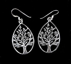 Solid 925 Sterling Silver Tree of Life YGGDRASIL Drop/Dangle Hook Earrings - £16.36 GBP