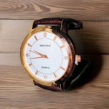 Mreurio Mens Rose Gold Tone Leather Analog Quartz Watch New Battery! - $237.07 MXN