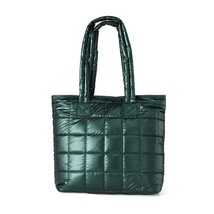 Forest Green Nylon Puffer Puffy Quilt Tote Bag - $711.52 MXN